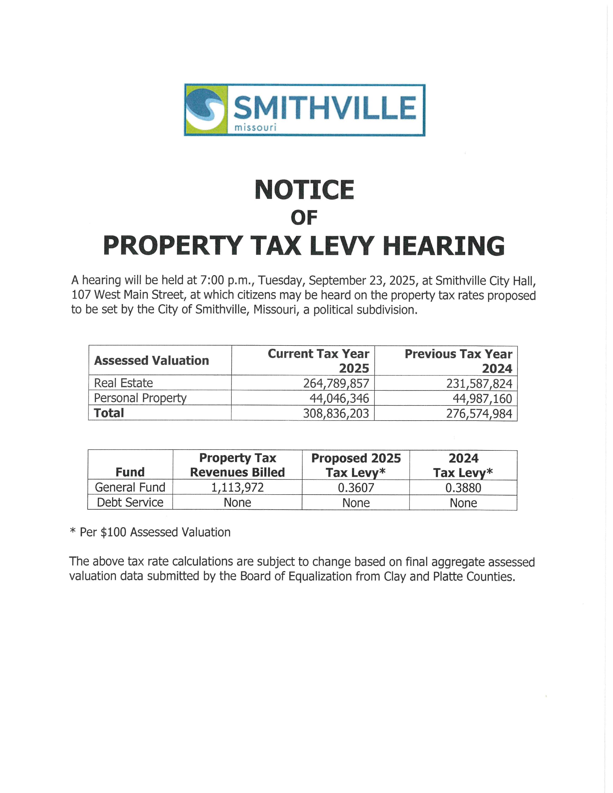 Notice - Property Tax Levy Hearing